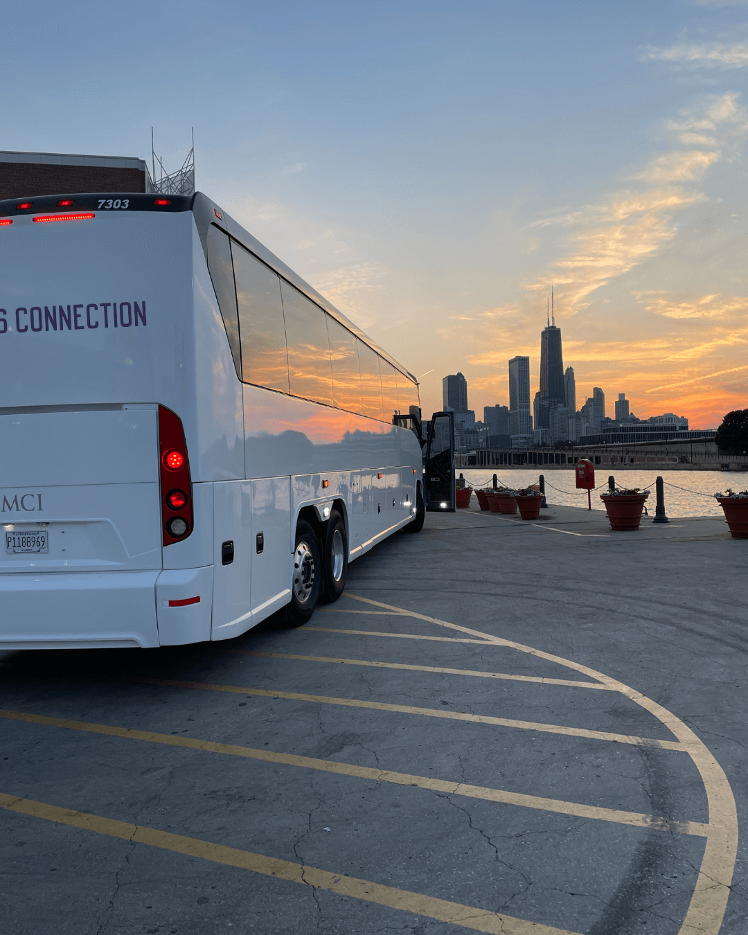 motor coach bus at sunset